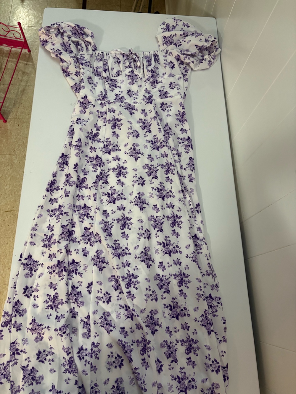 SHEIN White Maxi Skirt with Purple Floral Print